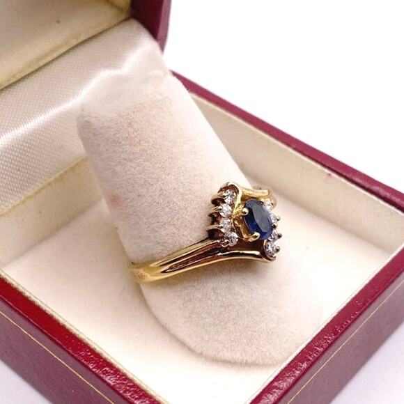 Gold Vermeil Sterling Silver and Blue Sapphire Ring Size 7.5 - Picture 4 of 7